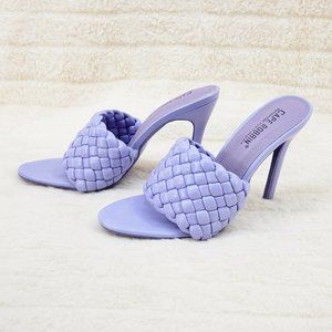 Slip On Lilac Open Toe Puff Weave Strap High Heel Clogs Mules Slides Anson